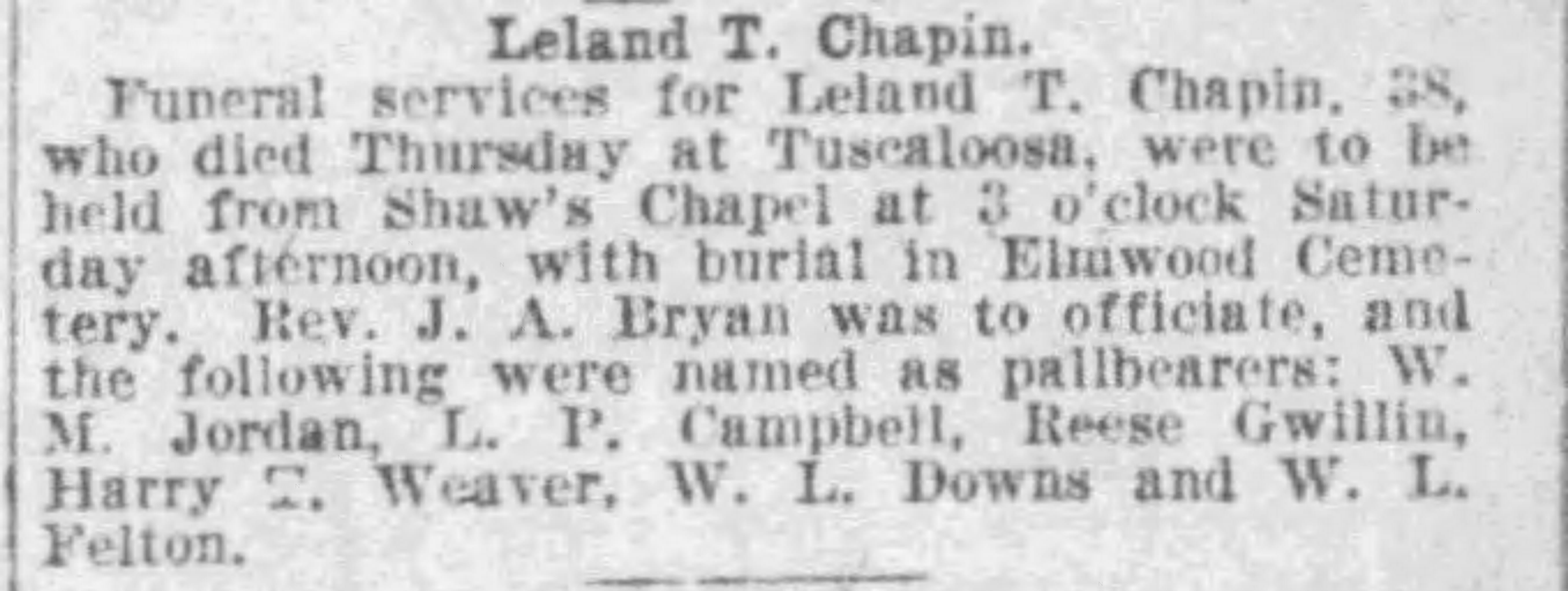 Leland T. Chapin obituary